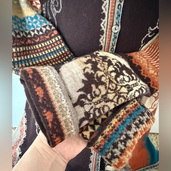 IVKO Woman 100% Wool Brown and Multicolor Patterned Yarn Long Jacket - Picture 6 of 12